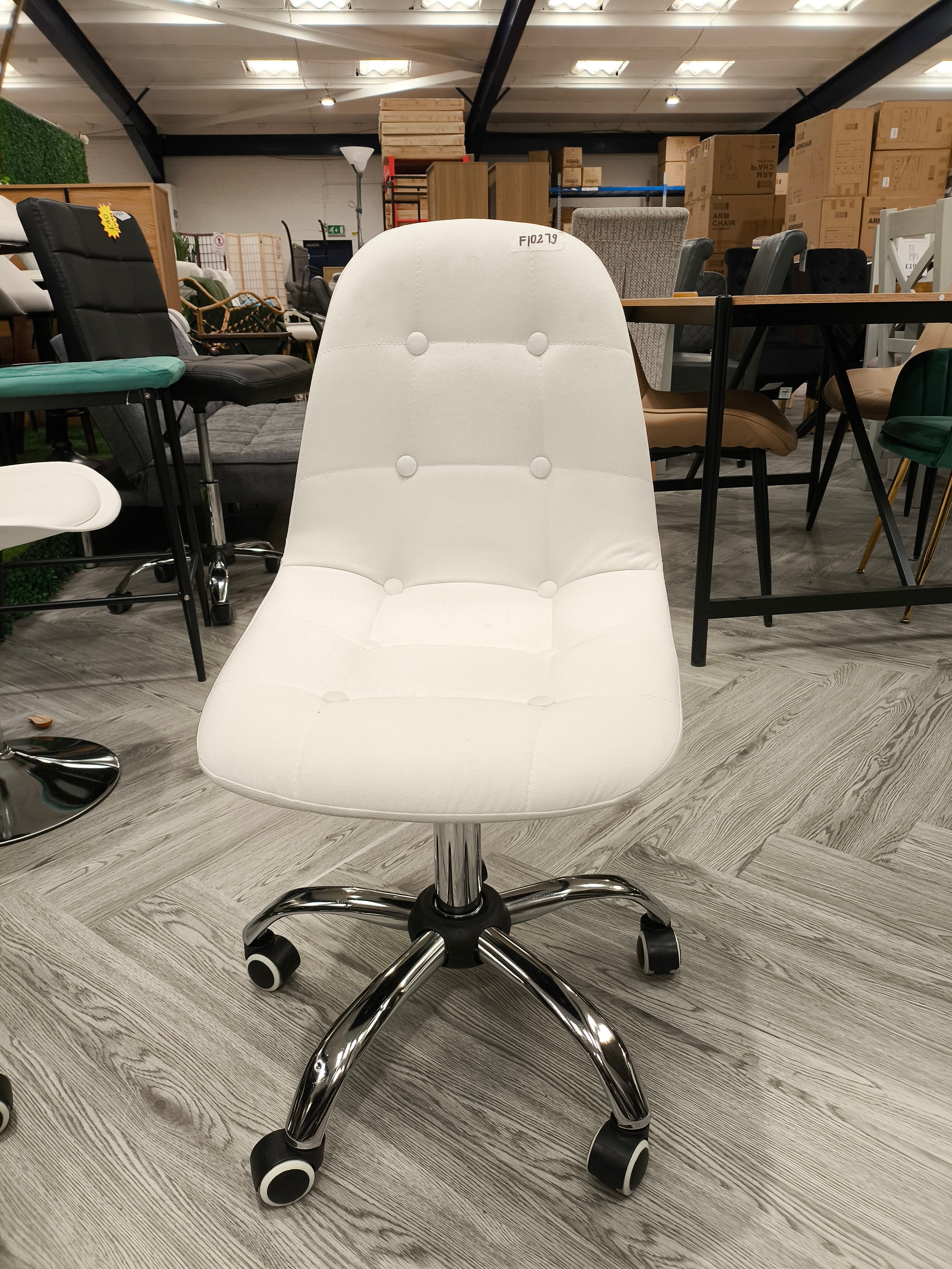 Contemporary Linen Swivel Office Chair with Chrome Base White