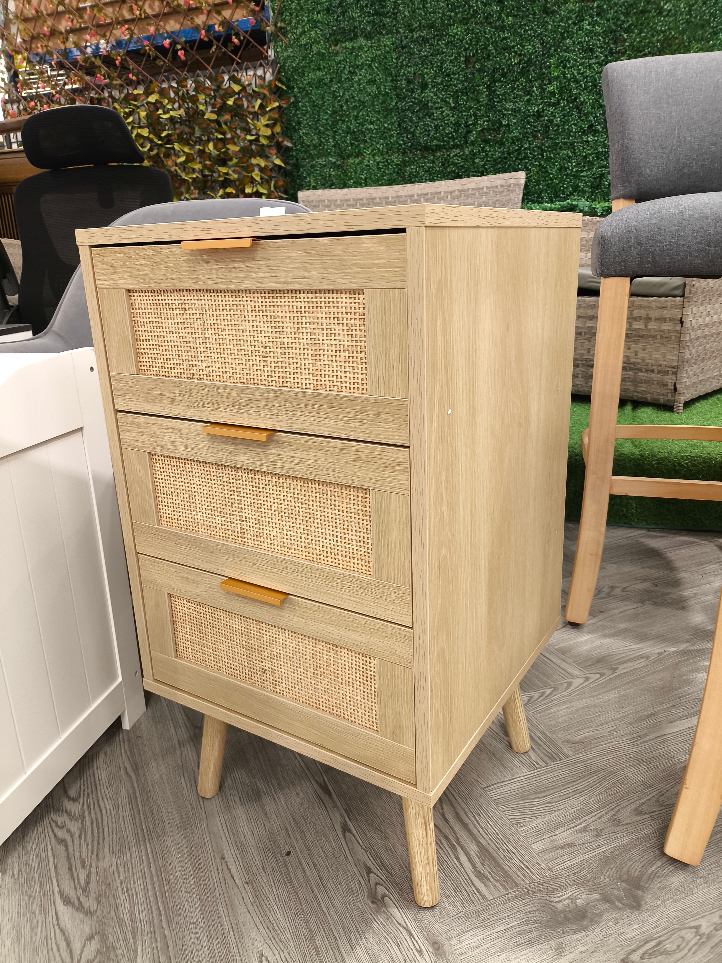 3 Drawer Bedside Table Nightstand Light Wood