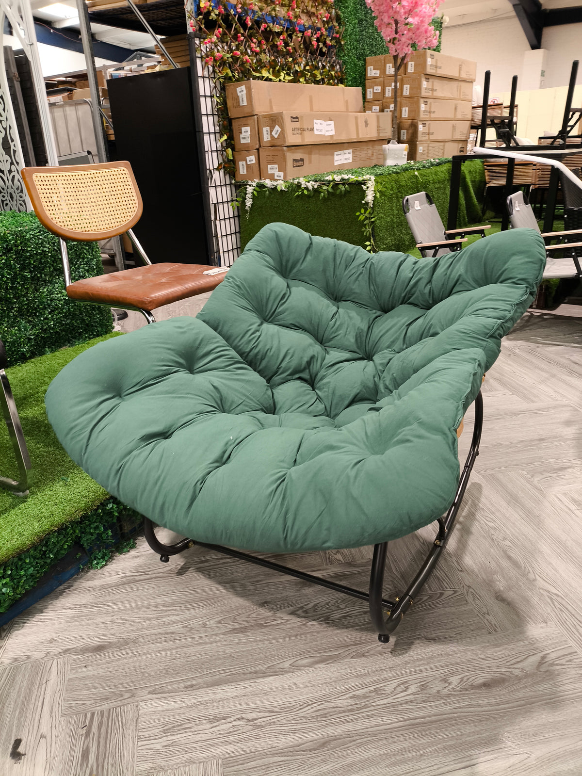 Modern Rocking Chair with Cushion Dark Green