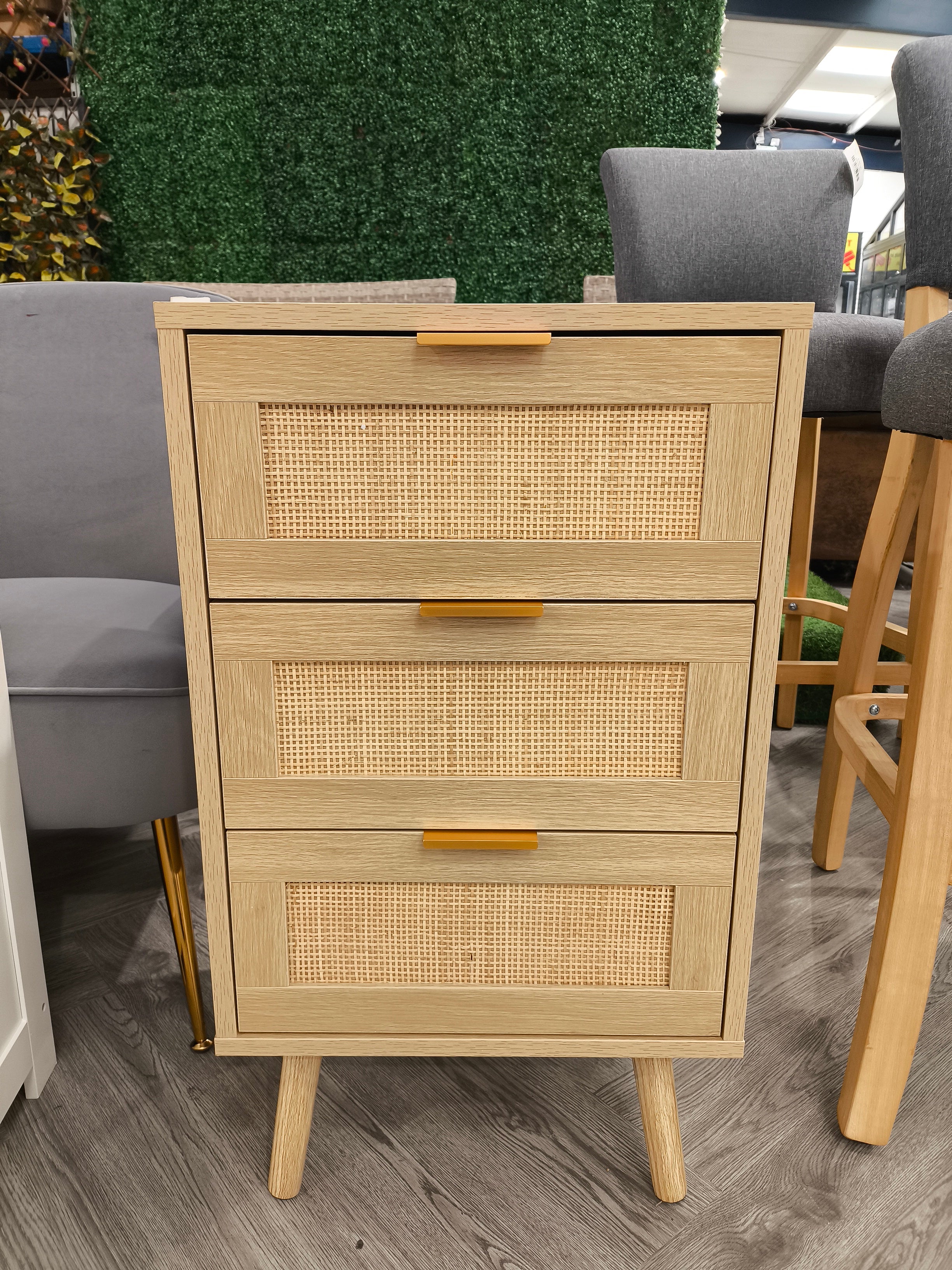 3 Drawer Bedside Table Nightstand Light Wood