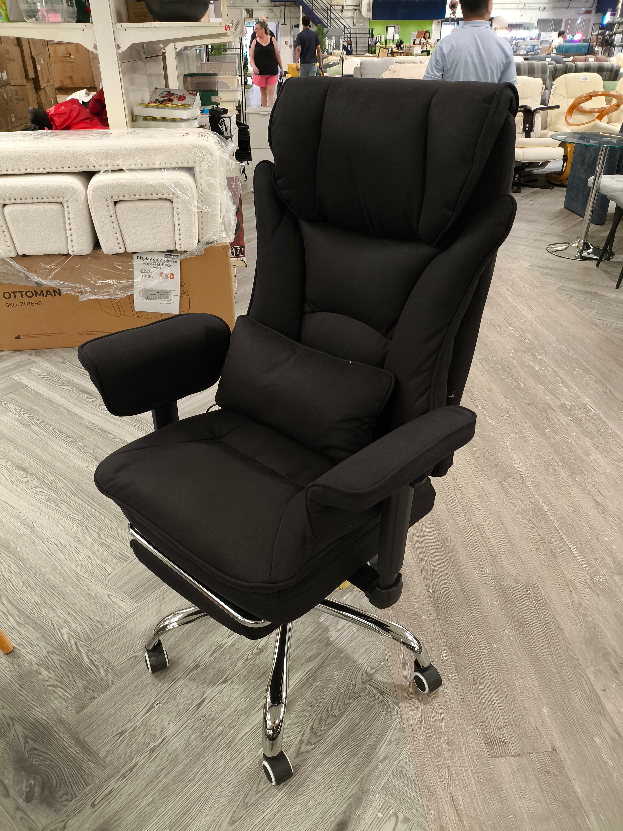 High Back Swivel Office Chair with Footrest and Chrome Base Black
