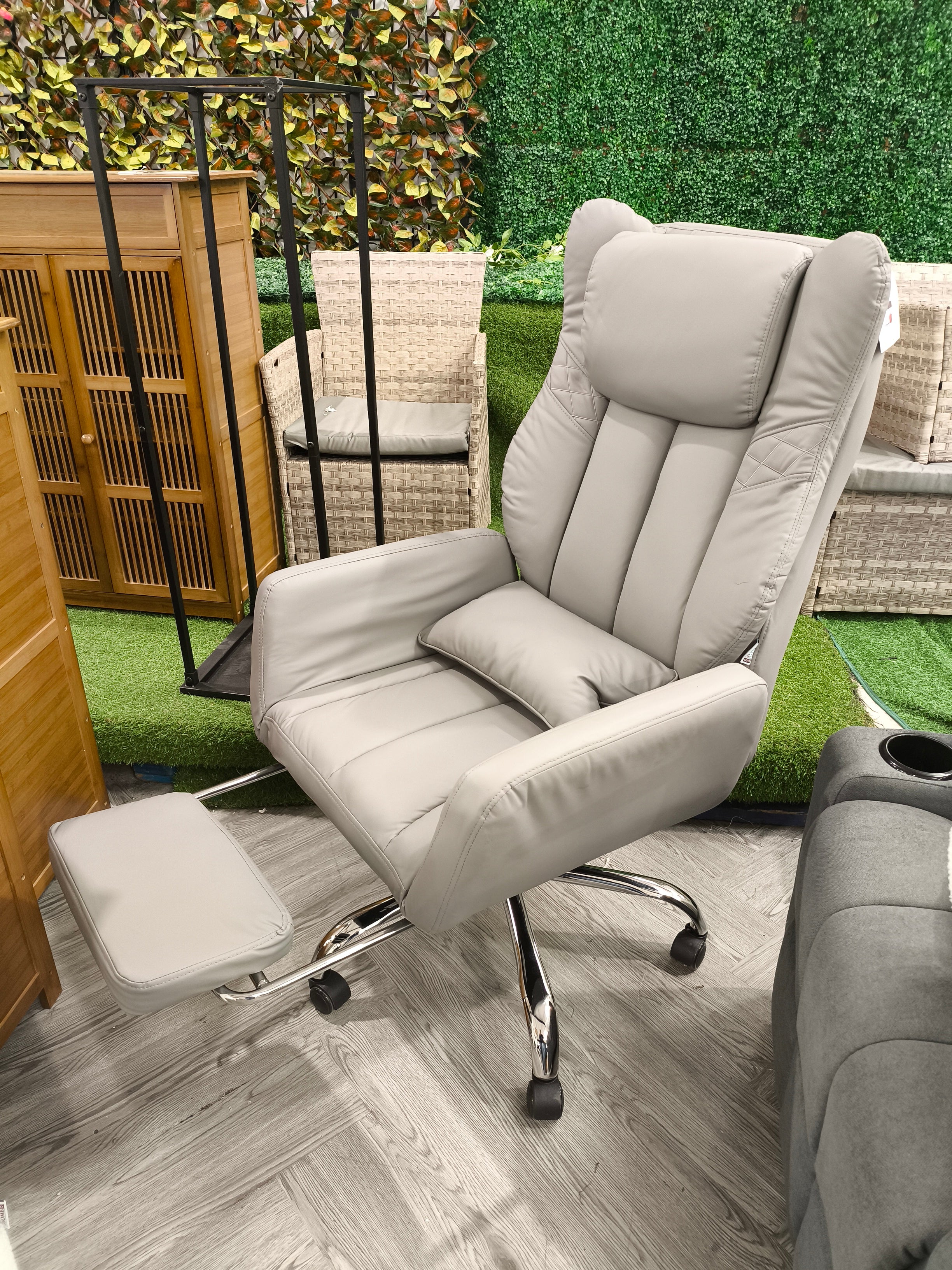 Ergonomic Reclining Gaming Chair with Footrest and Wheels Grey