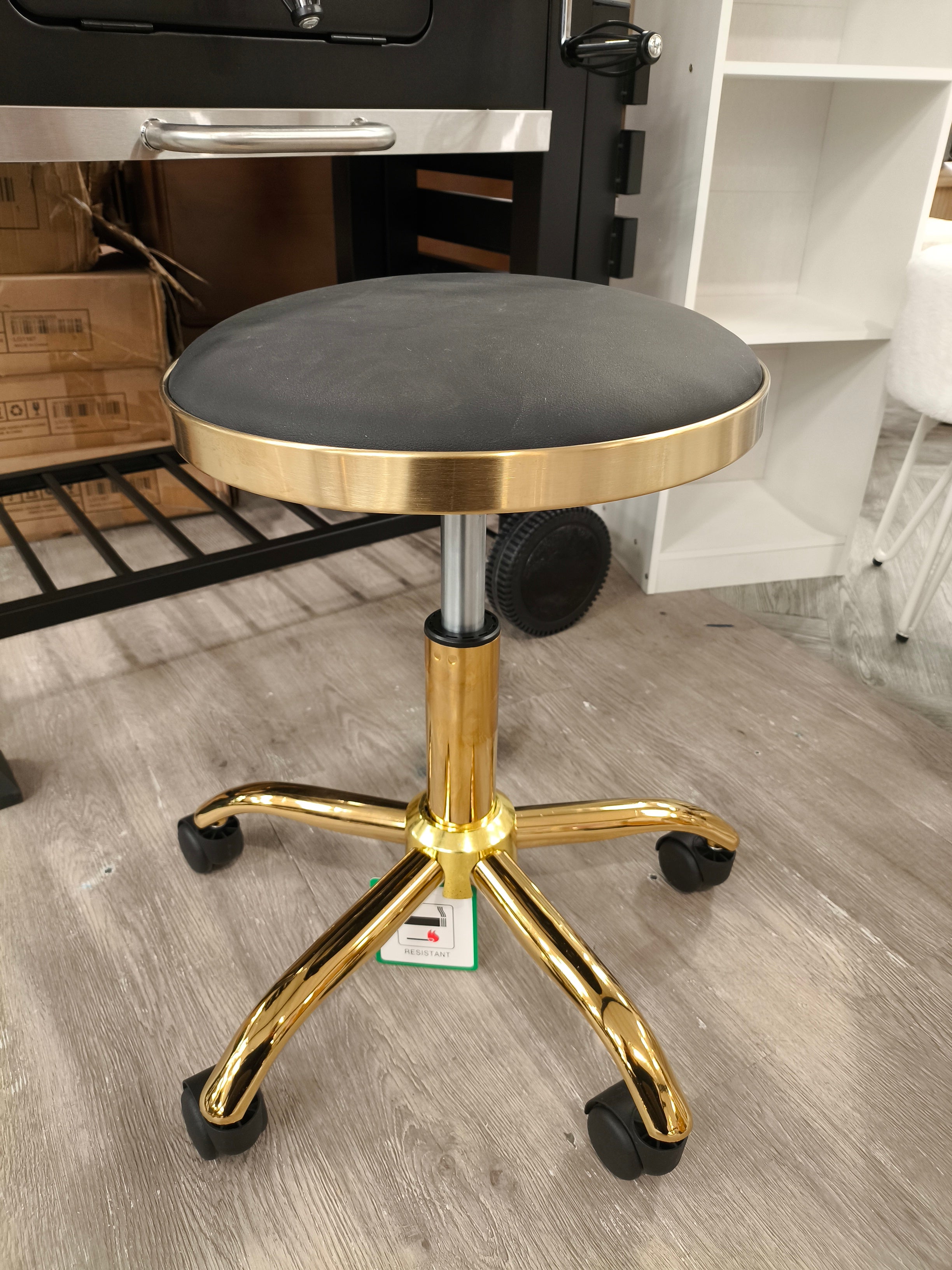 Height Adjustable Round Salon Stool with Wheels Black