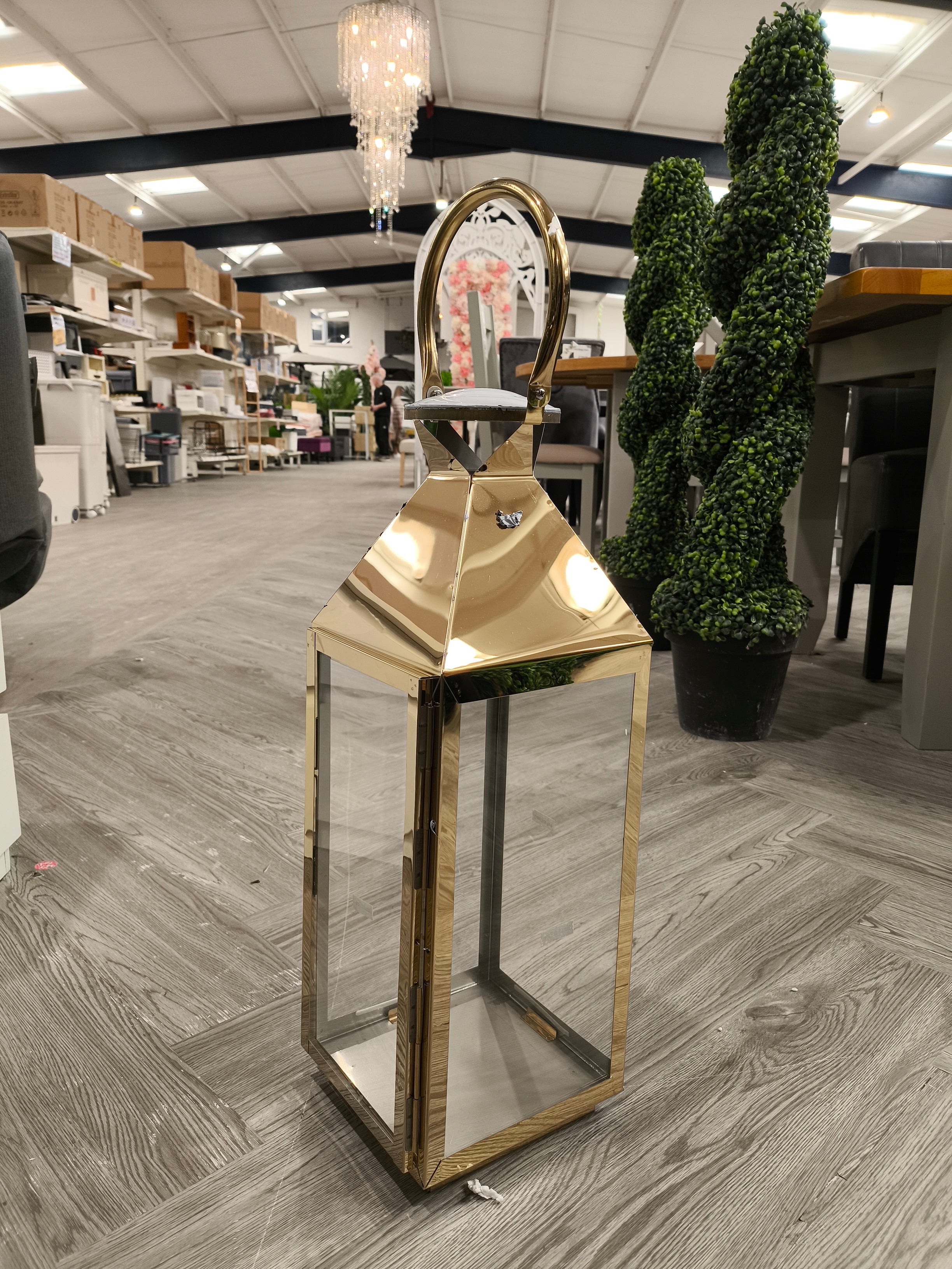 Slim Retangular Metallic Lantern Gold