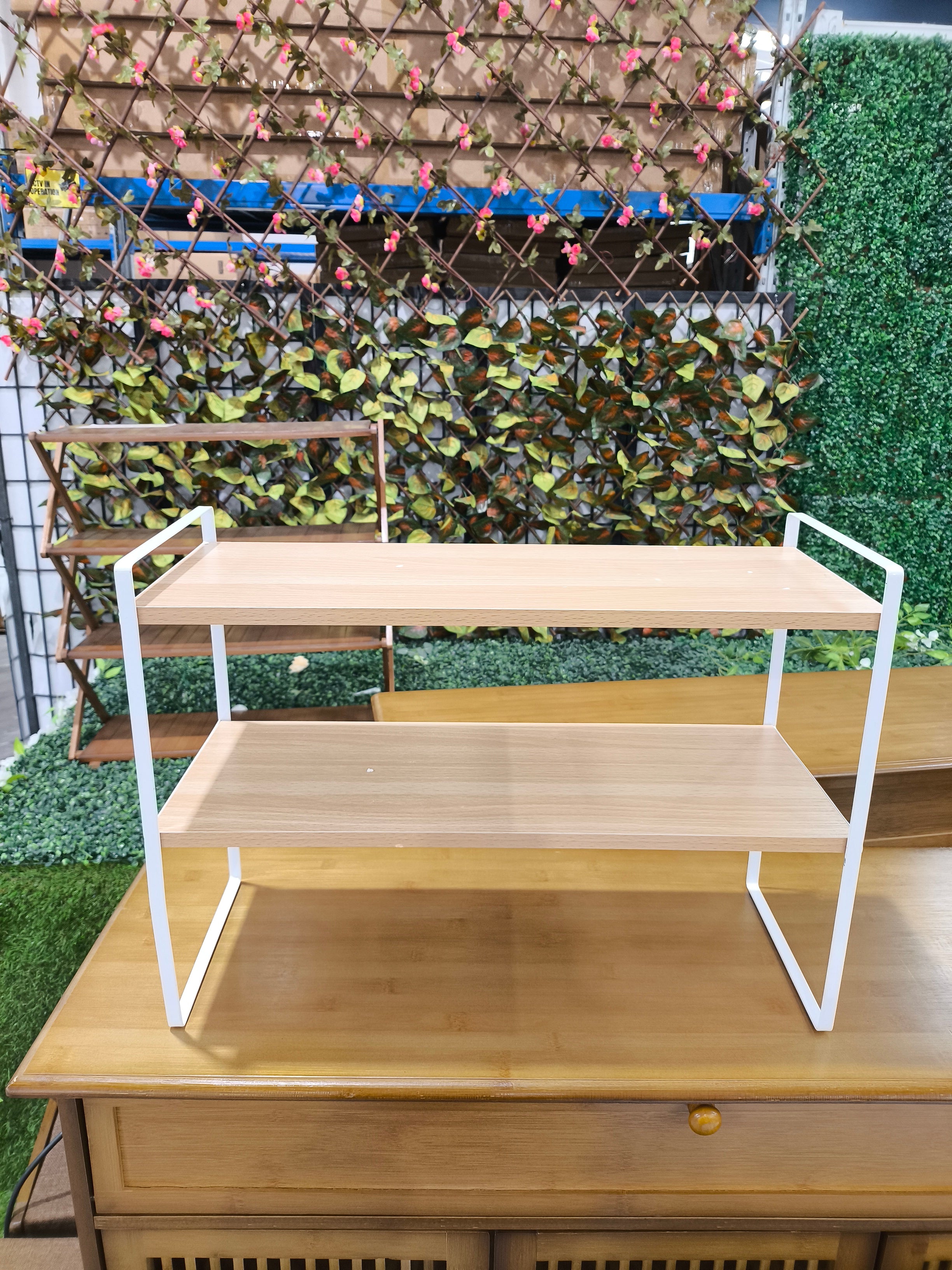 2 Tier Tabletop Wooden Cups Storage Shelf Organiser