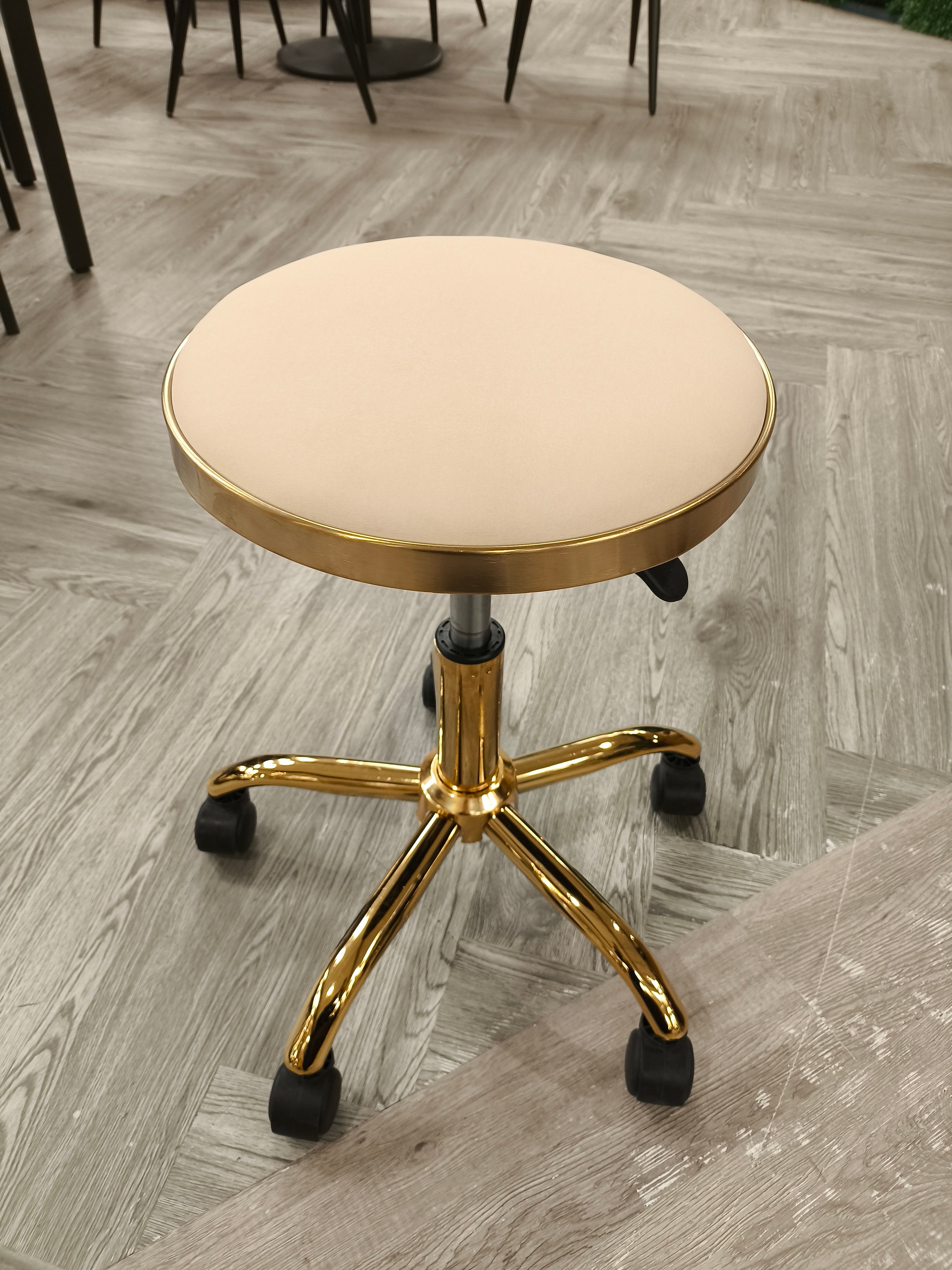 Height Adjustable Round Salon Stool with Wheels White