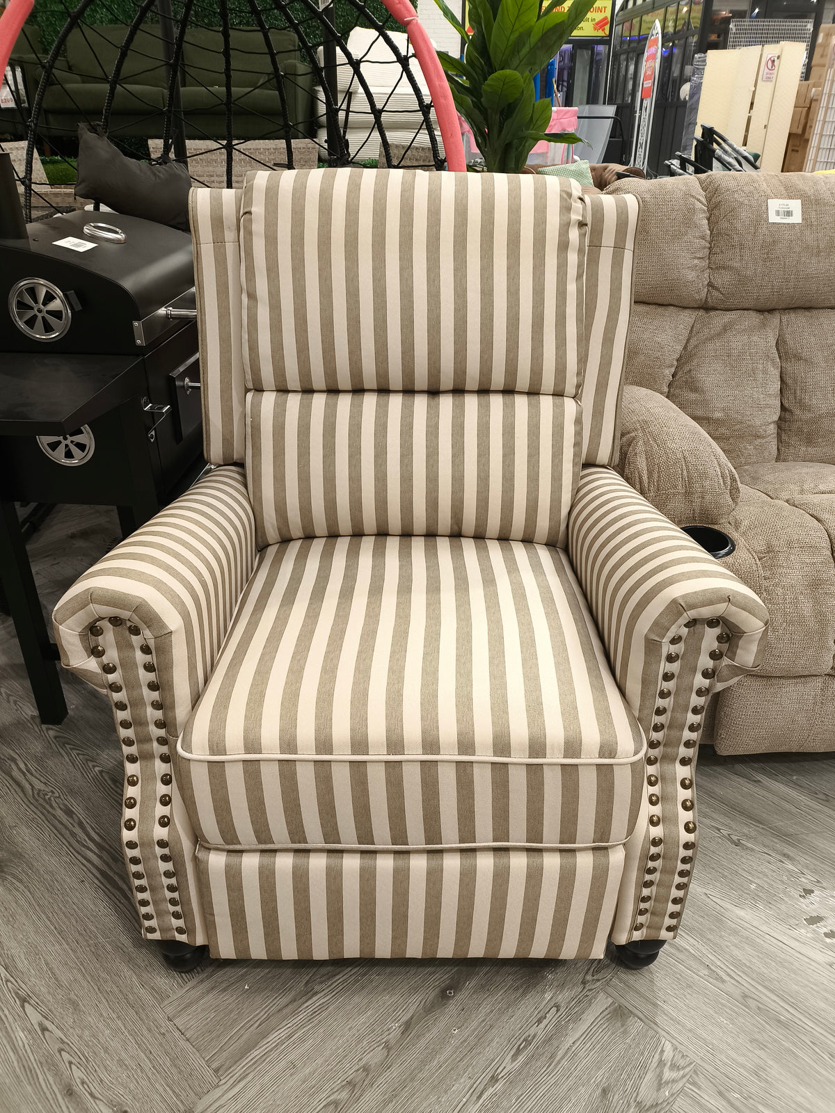 Single Sofa Recliner Armchair with Footrest and Nailhead Trim