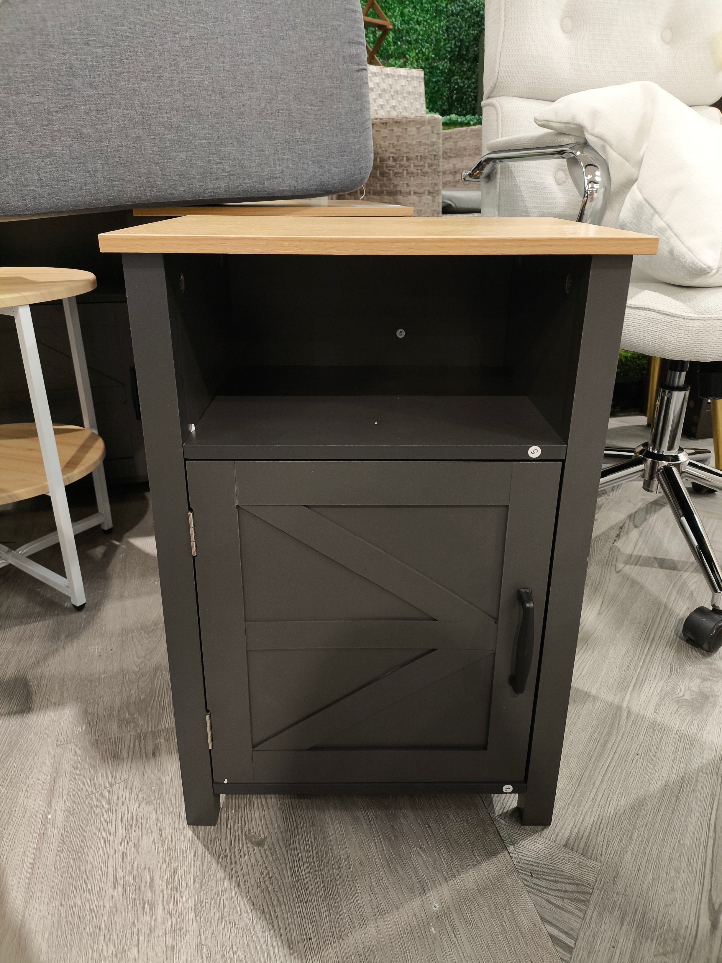 Bedside Nightstand with Wooden Top Grey