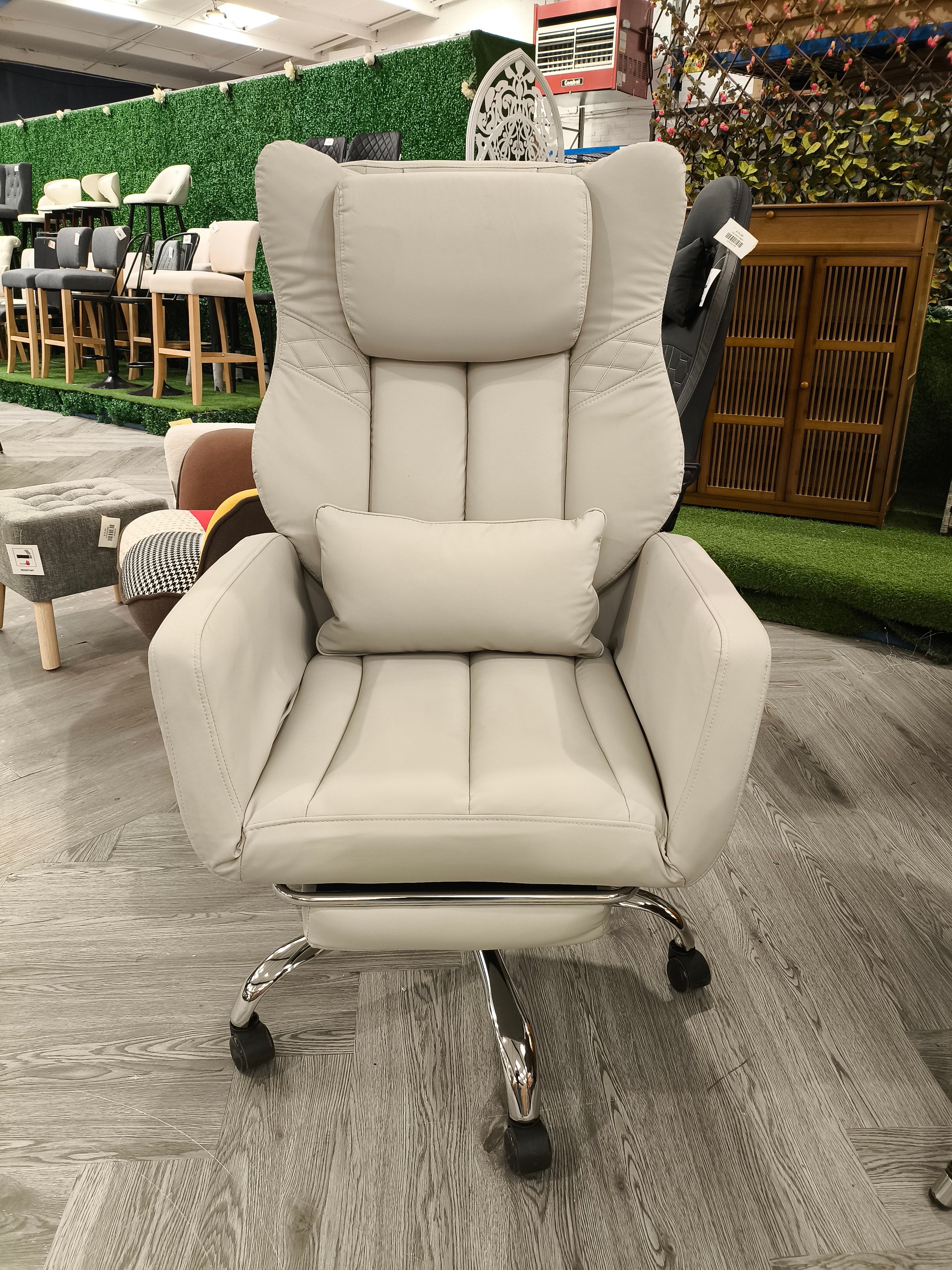 Ergonomic Office Chair with Footrest and Lumbar Cushion Beige White