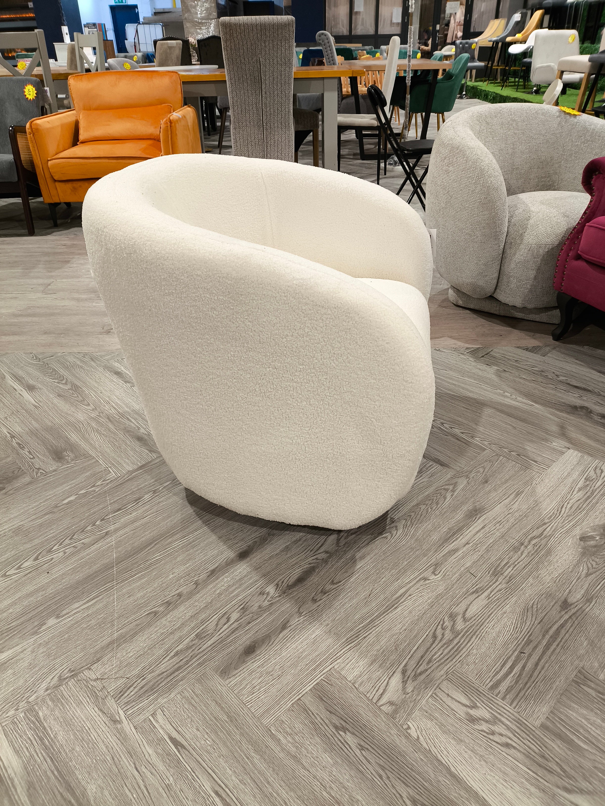 Teddy Upholstered Swivel Tub Chair Single Sofa White