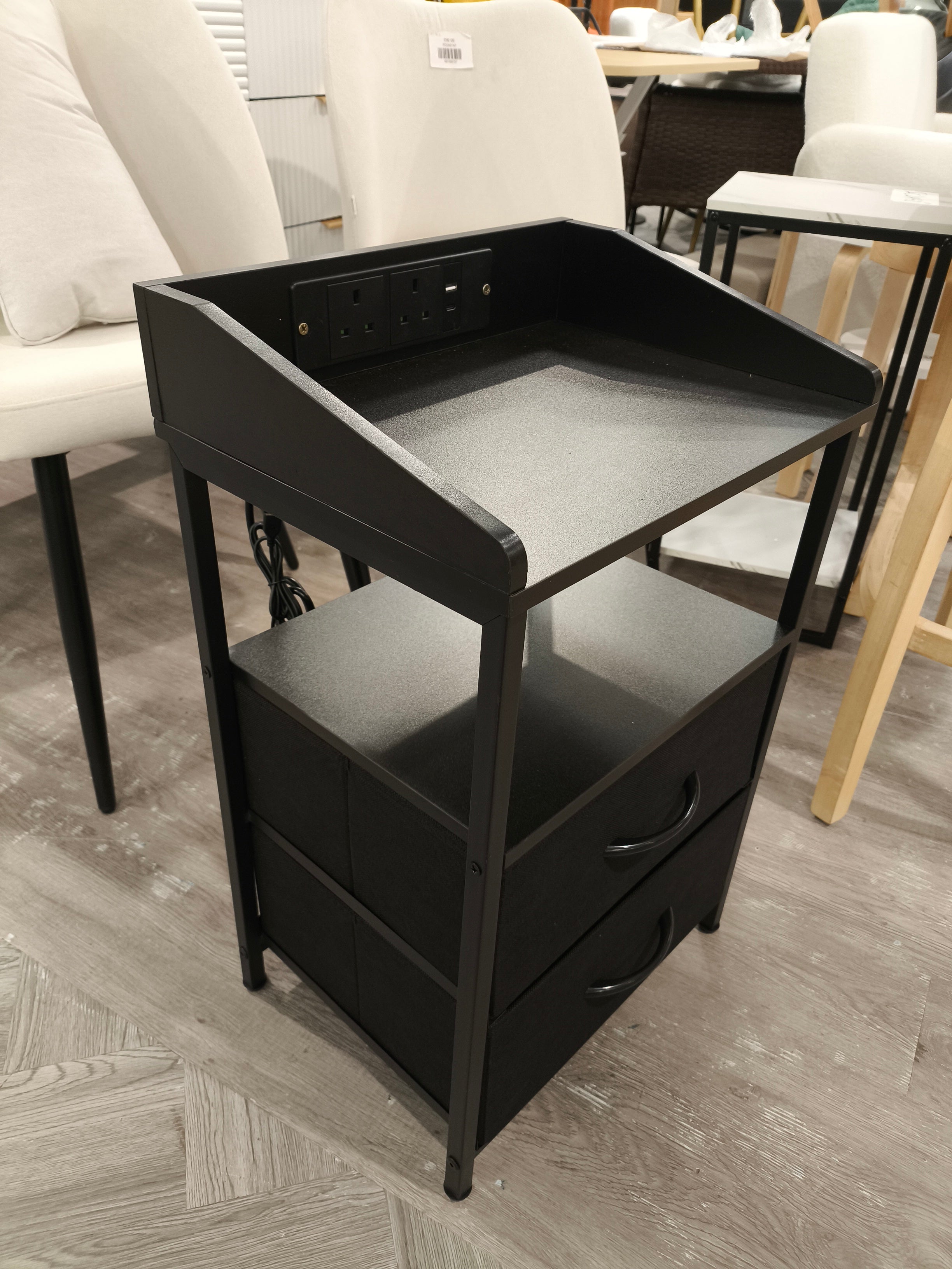 Bedside Table with Charging Station and LED Lights Black