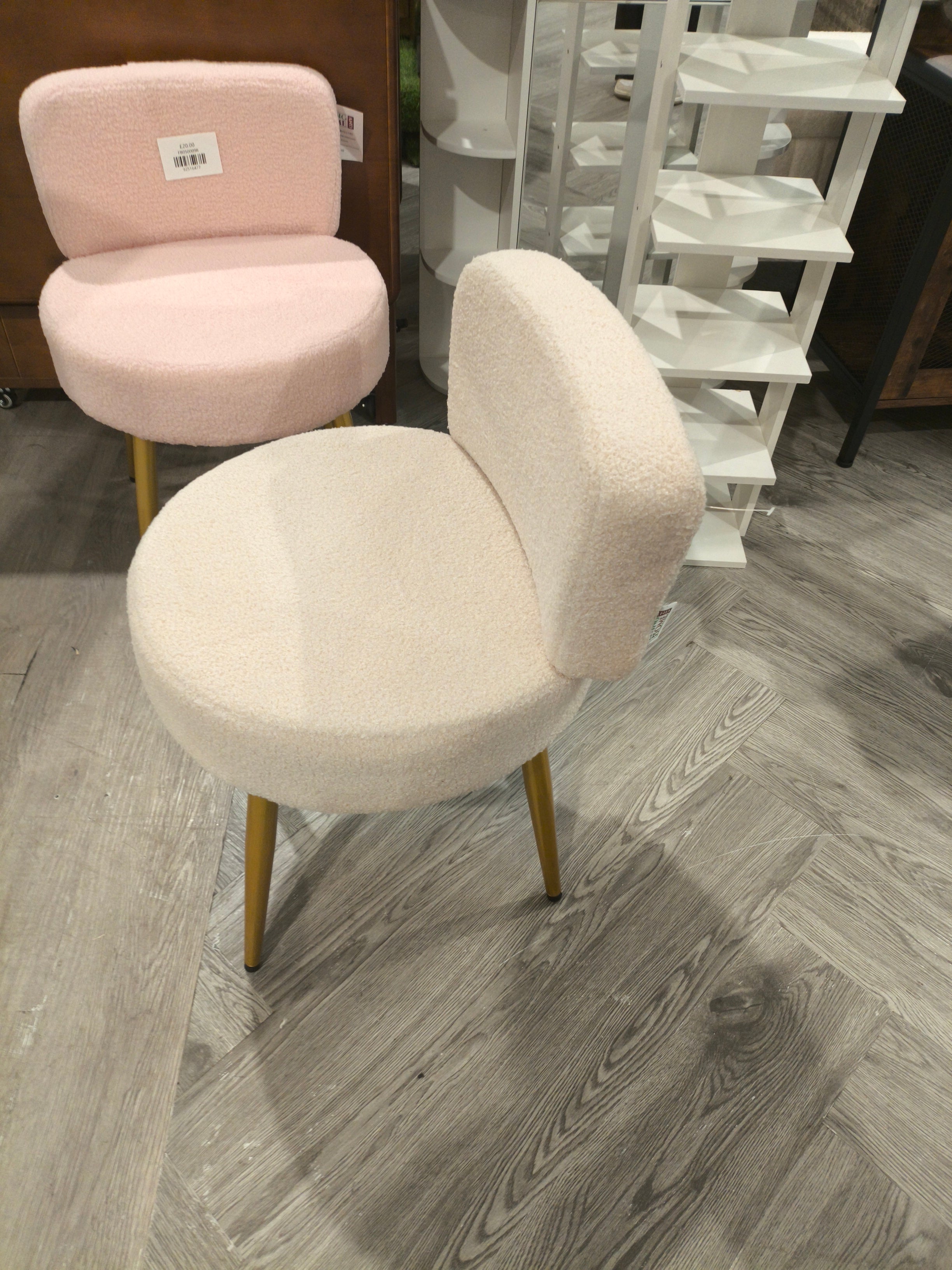 Teddy Fleece Upholstered Vanity Stool Oatmeal