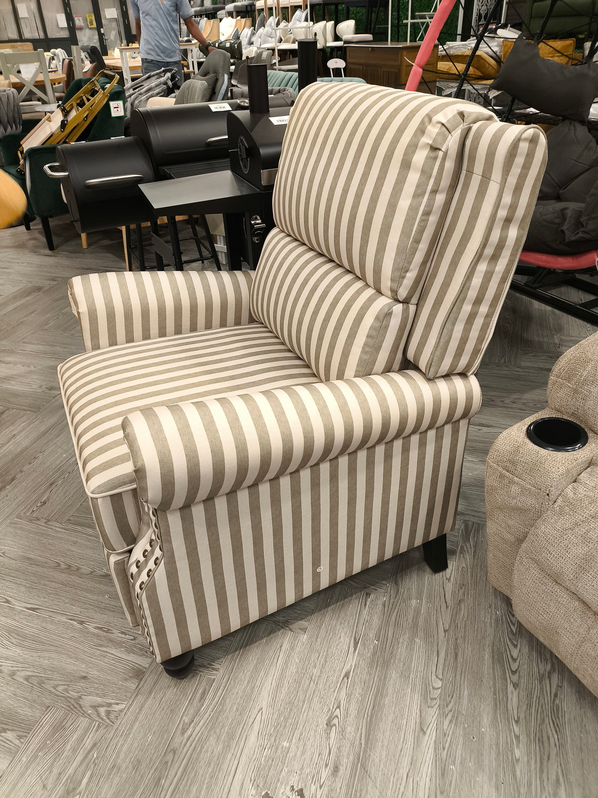 Single Sofa Recliner Armchair with Footrest and Nailhead Trim
