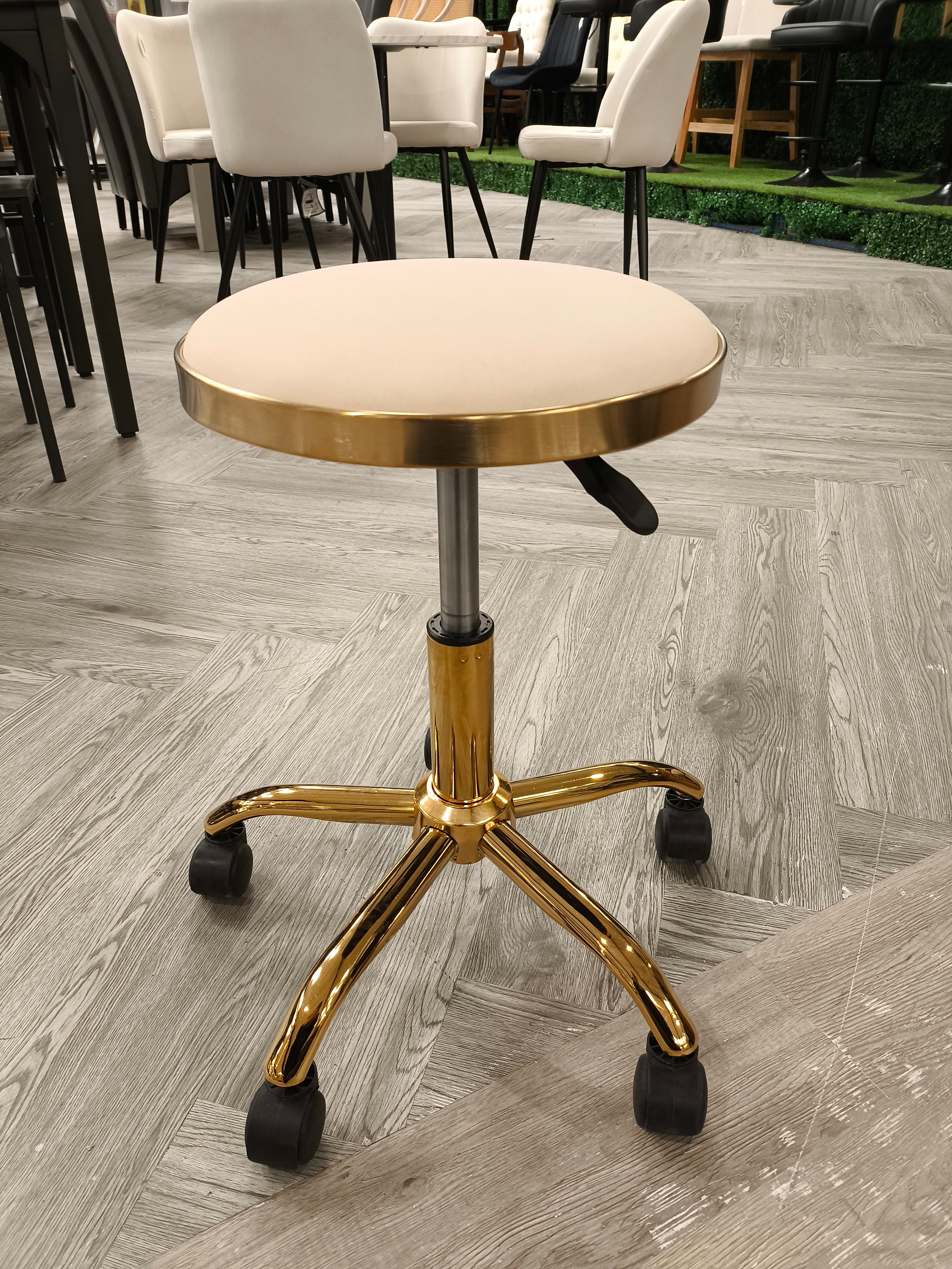 Height Adjustable Round Salon Stool with Wheels White