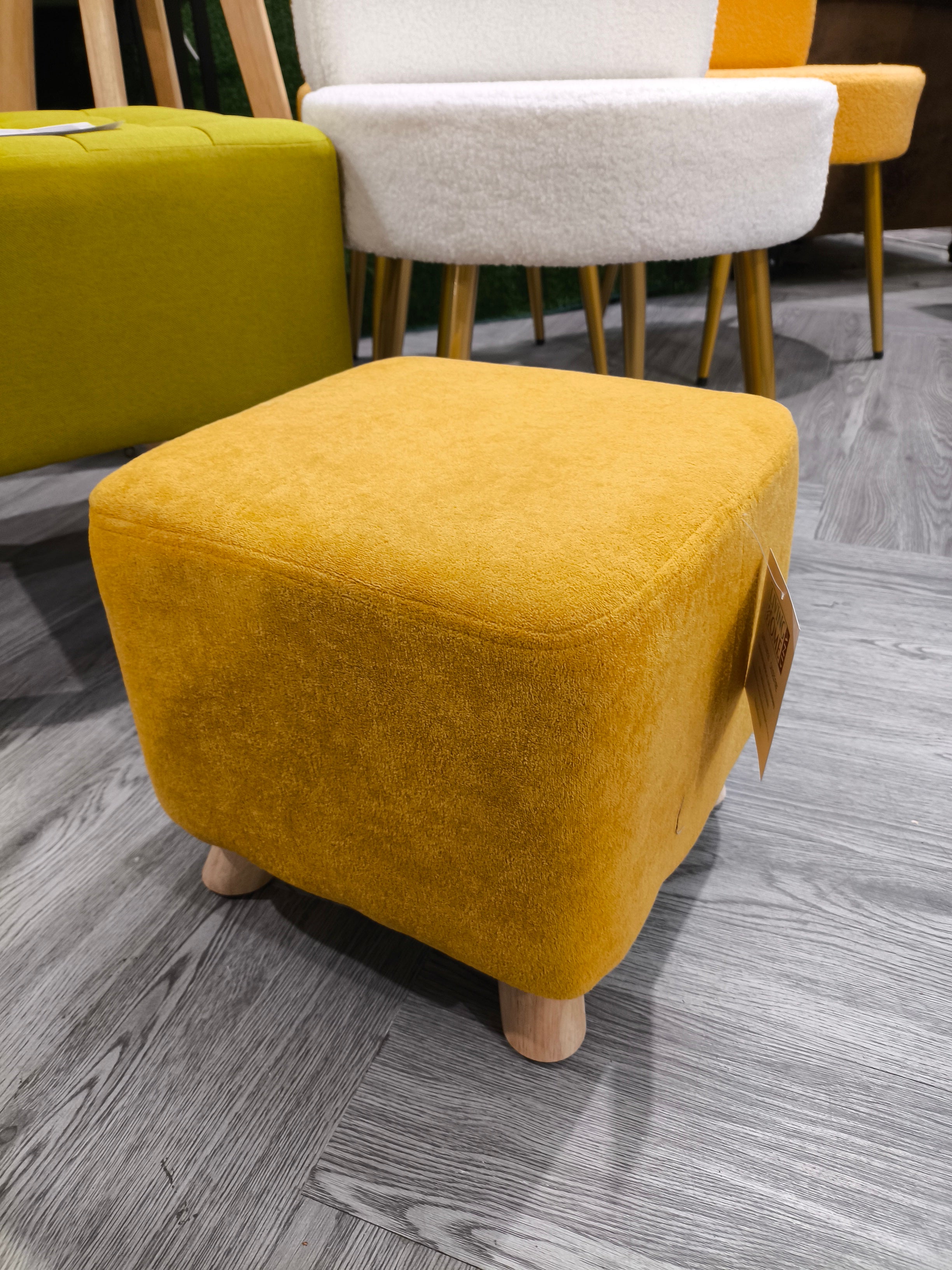 Square Upholstered Footstool Yellow
