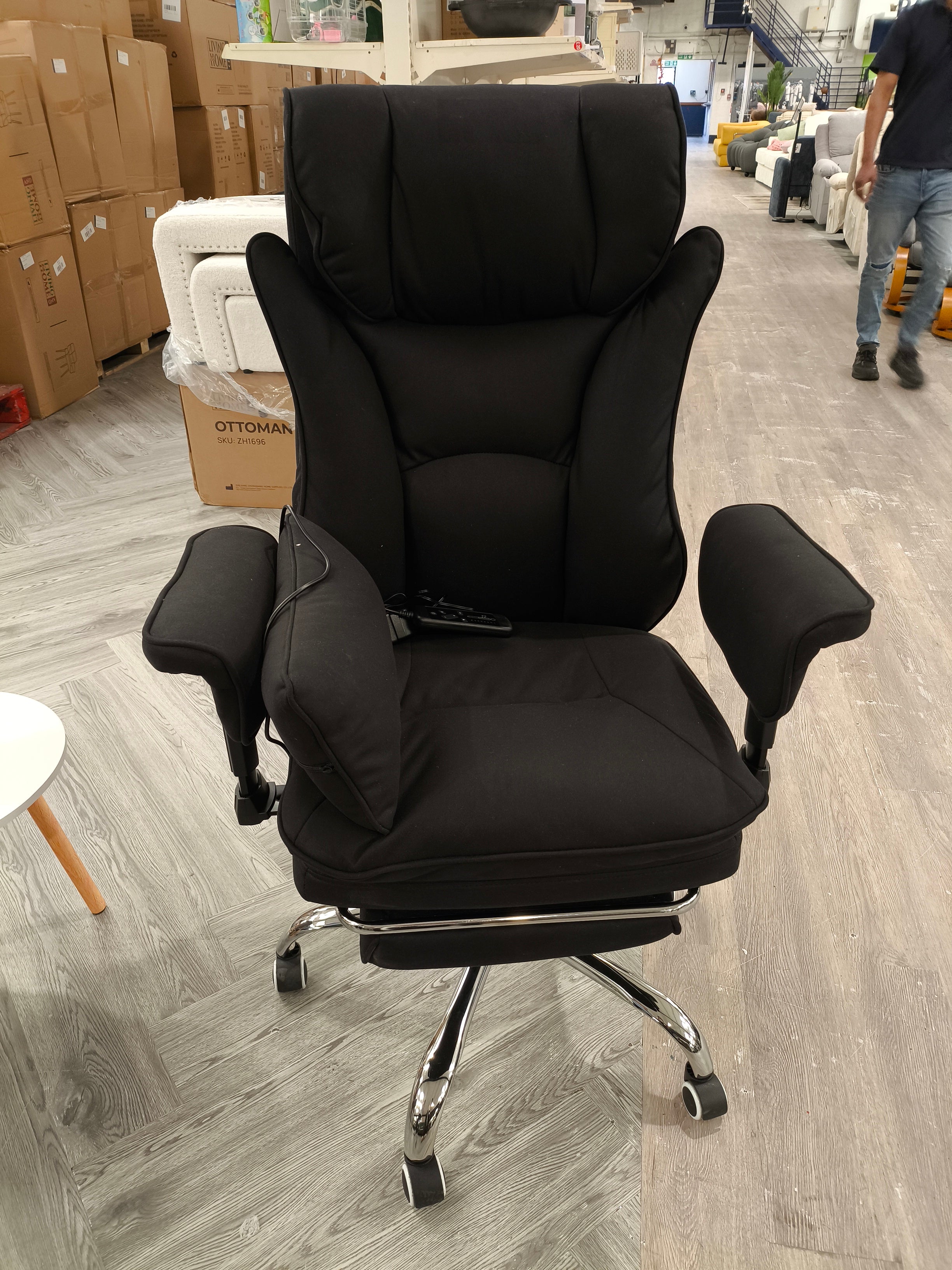 High Back Swivel Office Chair with Footrest and Chrome Base Black