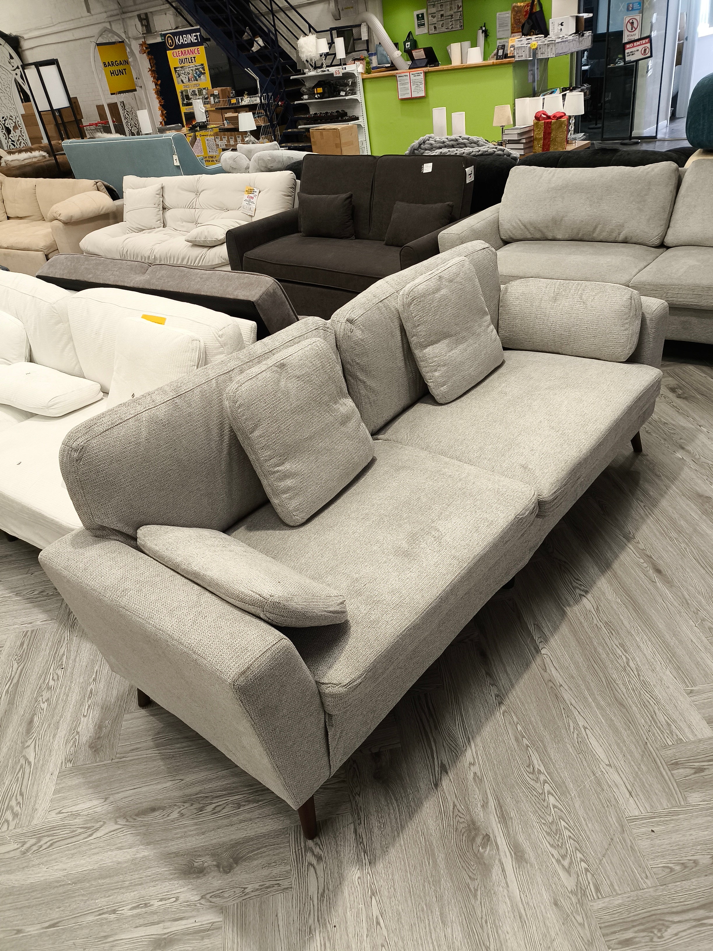 2 Seater Chenille Upholstered Sofa with Pillows Grey