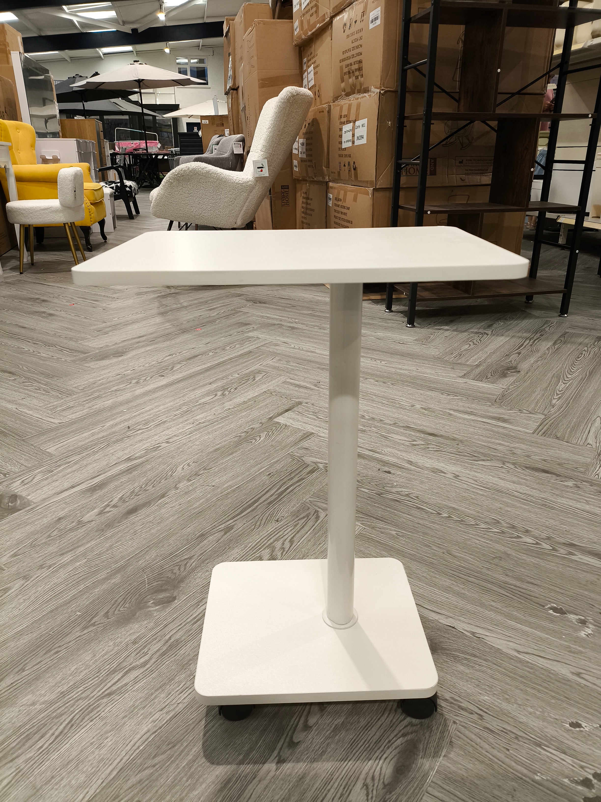 C Shaped Side Table with Lockable Wheels White
