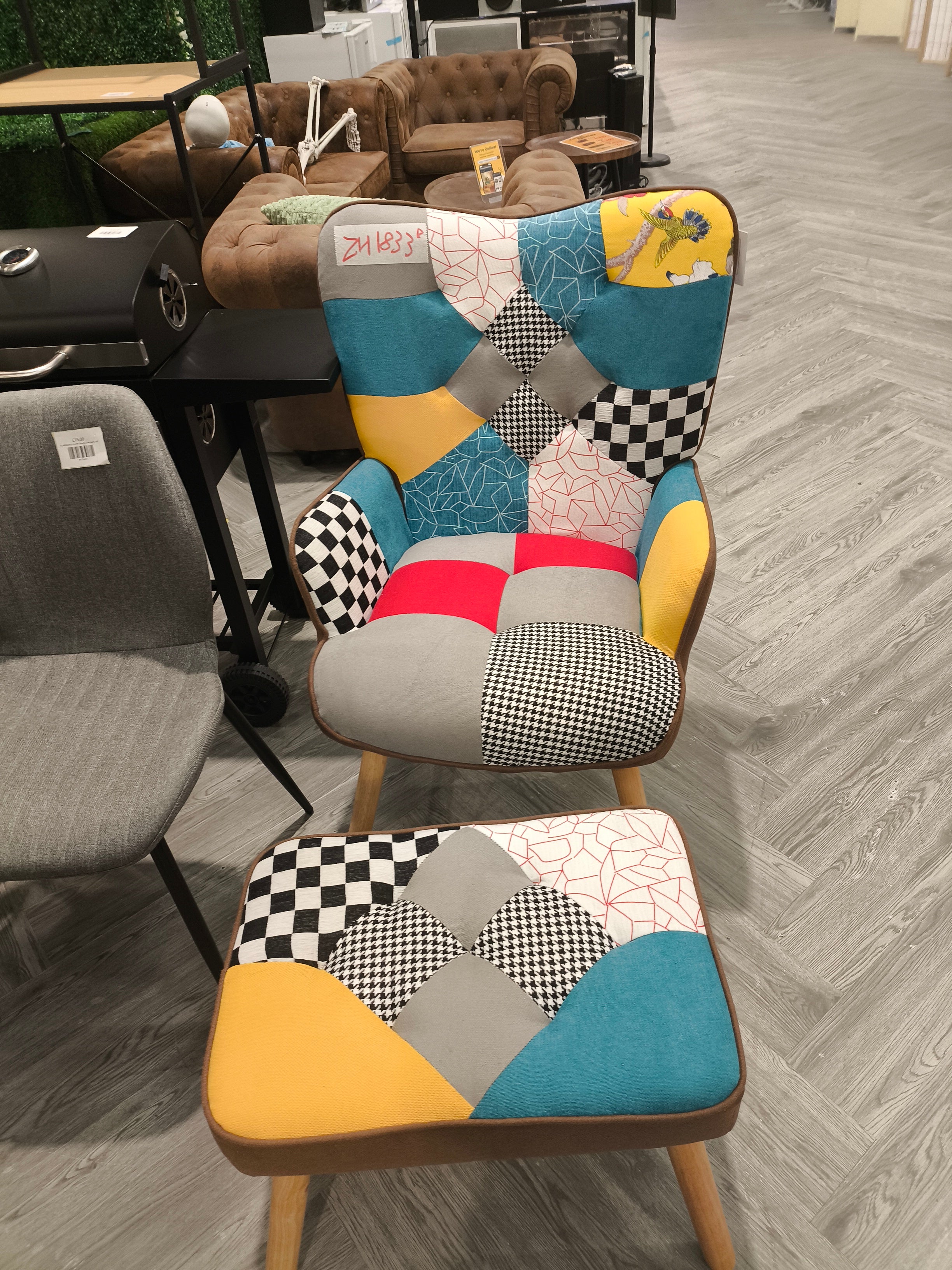 Patchwork Armchair with Footstool
