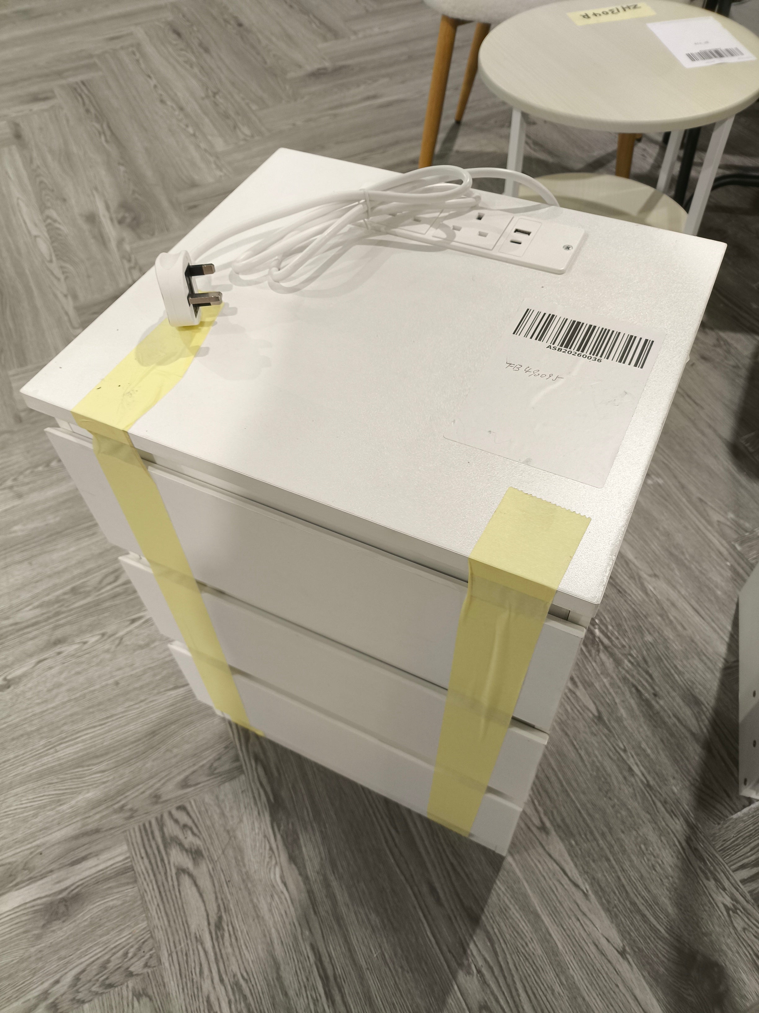 3 Drawer Cabinet with Charging Station White