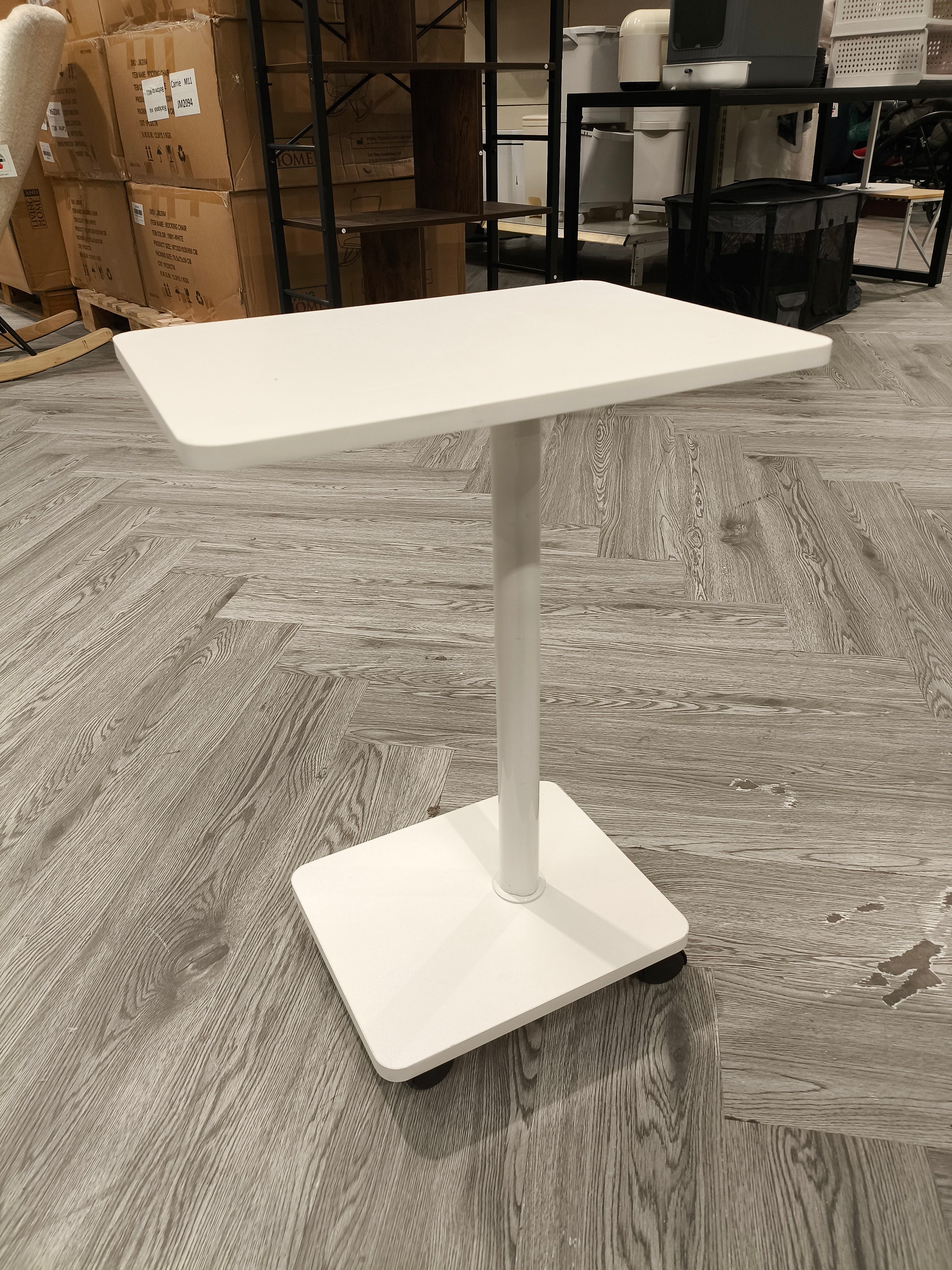 C Shaped Side Table with Lockable Wheels White