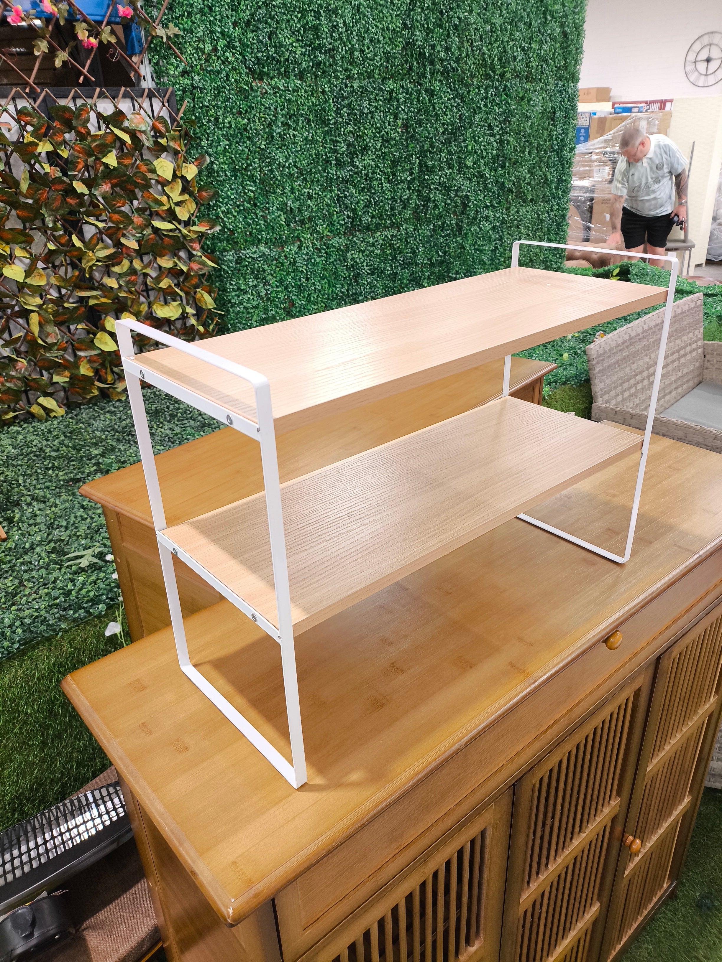 2 Tier Tabletop Wooden Cups Storage Shelf Organiser