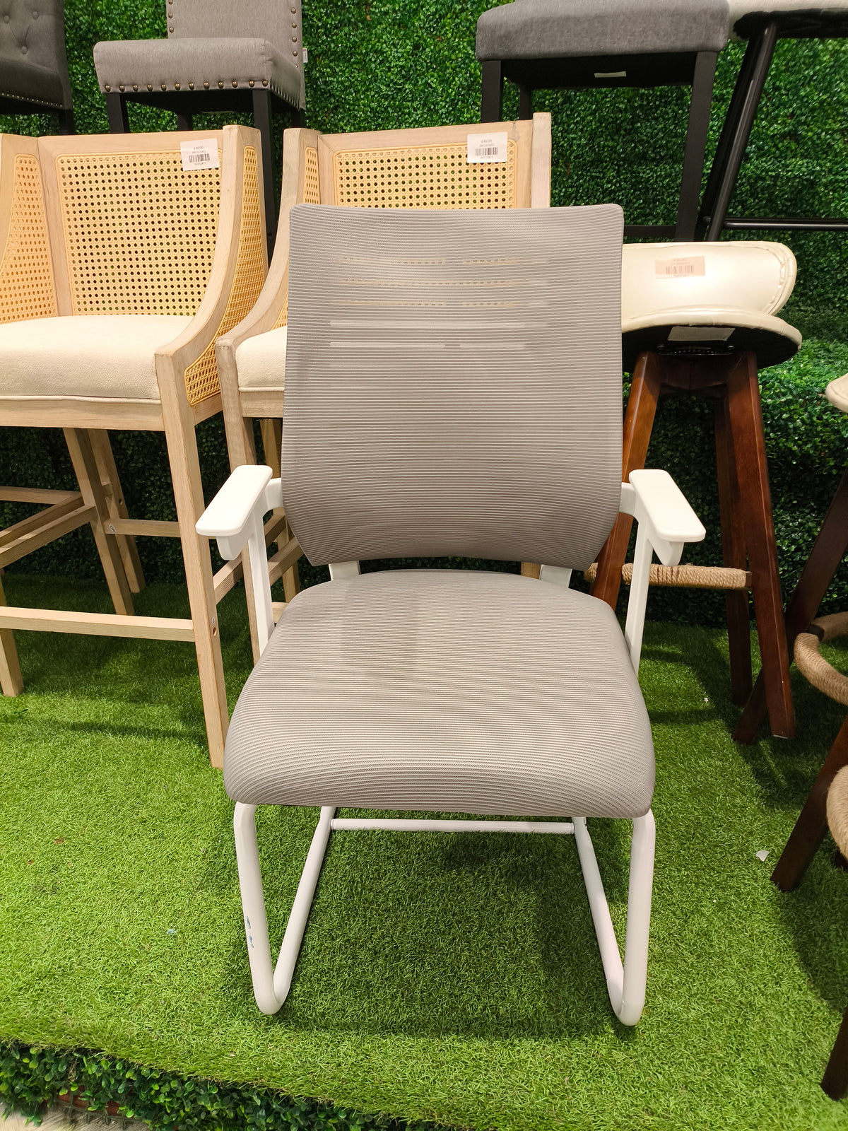 Mesh Office Chair with Armrests and Wheels White and Grey